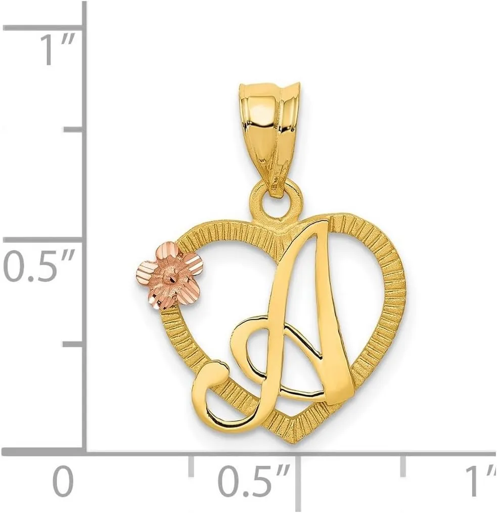 JewelryWeb 14k Solid Yellow Gold Letter Name Personalized Monogram Initial in Love Heart Charm Pendant Necklace for Women in Choice of Initials