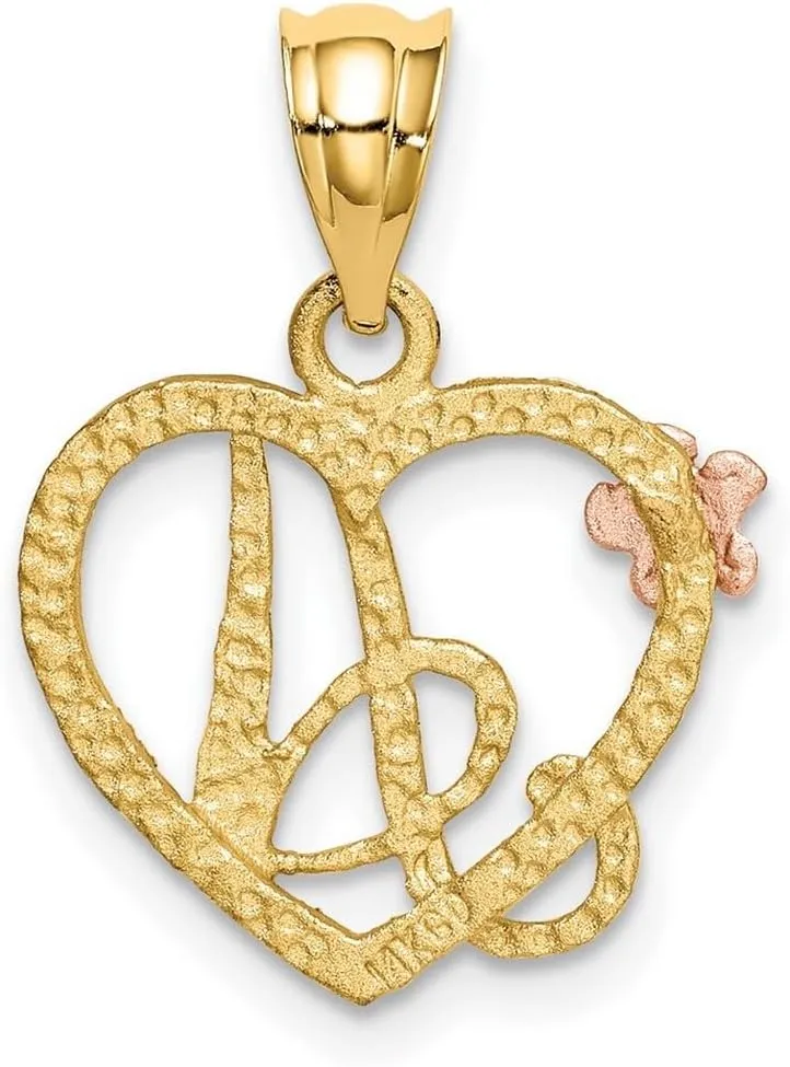 JewelryWeb 14k Solid Yellow Gold Letter Name Personalized Monogram Initial in Love Heart Charm Pendant Necklace for Women in Choice of Initials