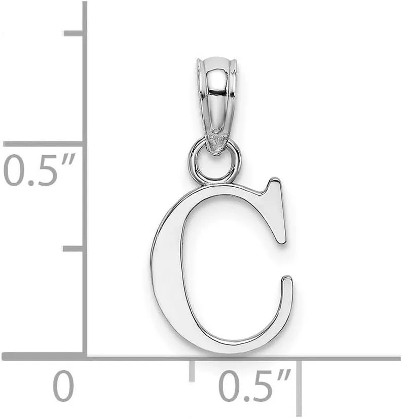 JewelryWeb 14k White Gold Block Letter Name Personalized Monogram Initial High Polish Charm 15.85x10.35mm Wide 1.1mm Thick Pendant Necklace for Women