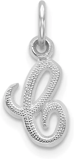 JewelryWeb 14k White Gold Solid Satin Textured Letter Name Personalized Monogram Initial Charm 15.7x9.9mm Pendant Necklace for Women