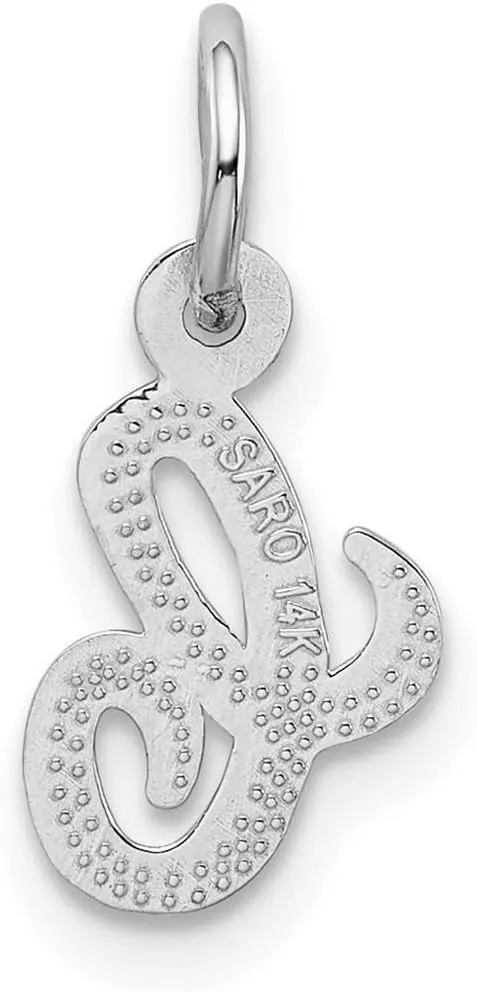 JewelryWeb 14k White Gold Solid Satin Textured Letter Name Personalized Monogram Initial Charm 15.7x9.9mm Pendant Necklace for Women