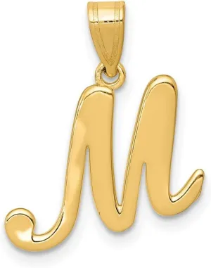 JewelryWeb 14k Yellow Gold Solid Polished back M Script Letter Name Personalized Monogram Initial Pendant Necklace-Pendant for Women
