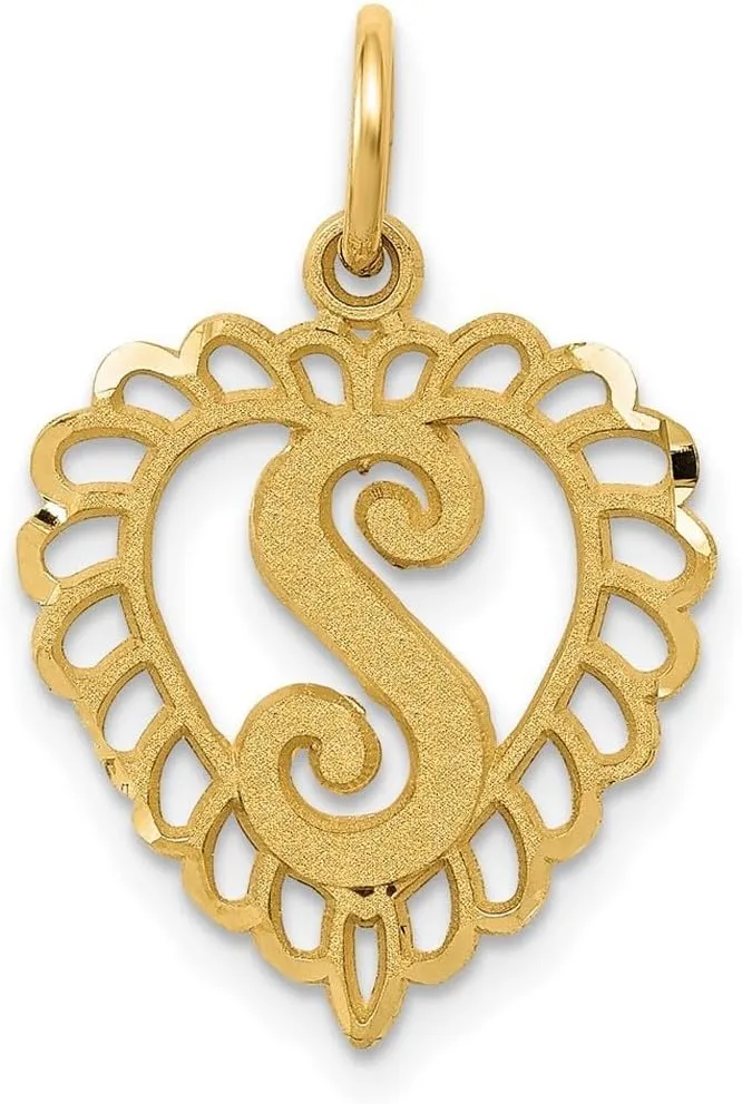 JewelryWeb 14k Yellow Gold Solid Satin Letter Name Personalized Monogram Initial Charm 22.5x15.3mm Pendant Necklace for Women