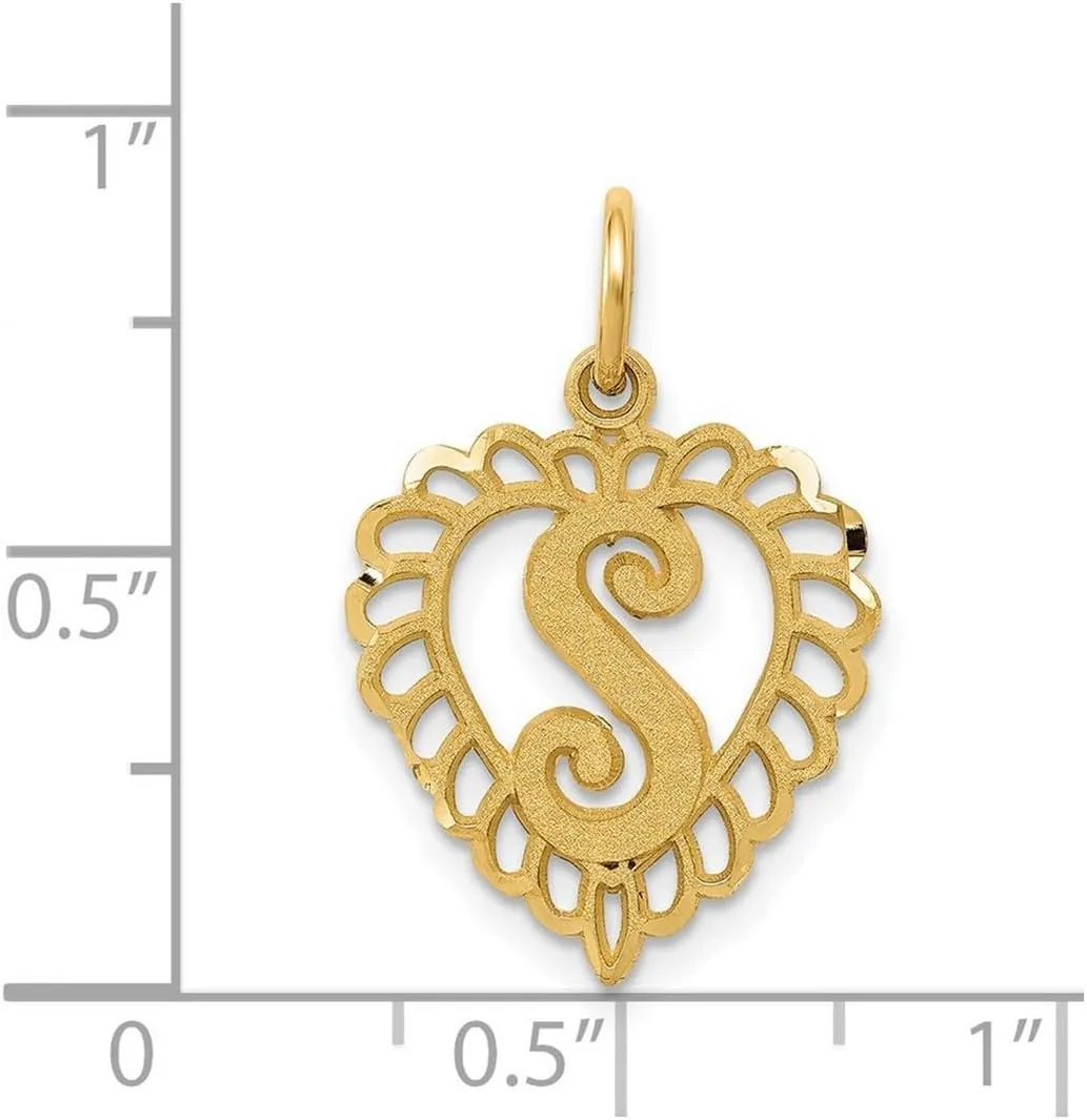 JewelryWeb 14k Yellow Gold Solid Satin Letter Name Personalized Monogram Initial Charm 22.5x15.3mm Pendant Necklace for Women