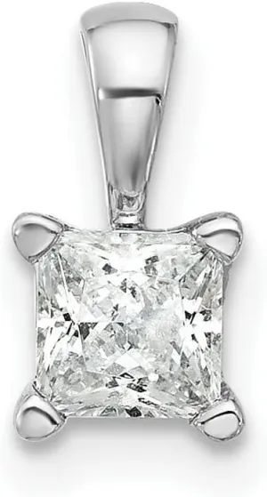 JewelryWeb 5.64mm 14k White Gold 1/2 Ct Lab Grown Diamond VS  F  Princess 4 Prong Pendant Necklace-Pendant for Women