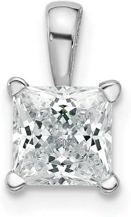 JewelryWeb 6.91mm 14k White Gold 1 Ct Lab Grown Diamond SI  G  Princess 4 Prong Pendant Necklace-Pendant for Women