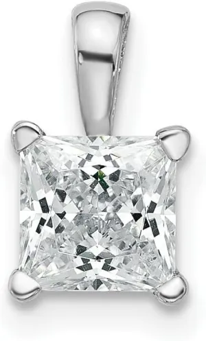 JewelryWeb 6.91mm 14k White Gold 1 Ct Lab Grown Diamond SI  G  Princess 4 Prong Pendant Necklace-Pendant for Women