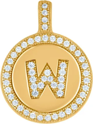 JewelryWeb 925 Sterling Silver Unisex CZ Simulated Diamond Letter Name Personalized Monogram Initial Alphabet W Disc Pendant Necklace Charm 19.5x14.7mm Wide-Pendant for Women