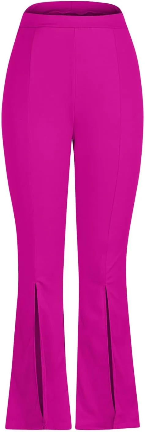 JOAU Womens Fashion Skinny Flared Leggings Front Slit Hem High Waist Bootcut Yoga Pants Casual Workout Stretch Bootleg Pants