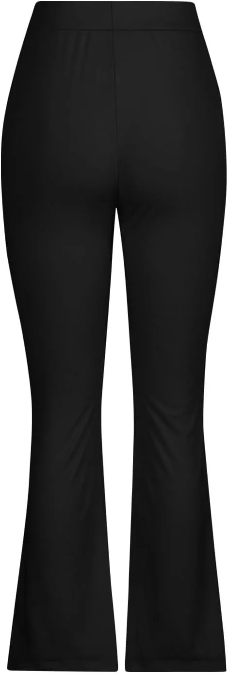 JOAU Womens Fashion Skinny Flared Leggings Front Slit Hem High Waist Bootcut Yoga Pants Casual Workout Stretch Bootleg Pants