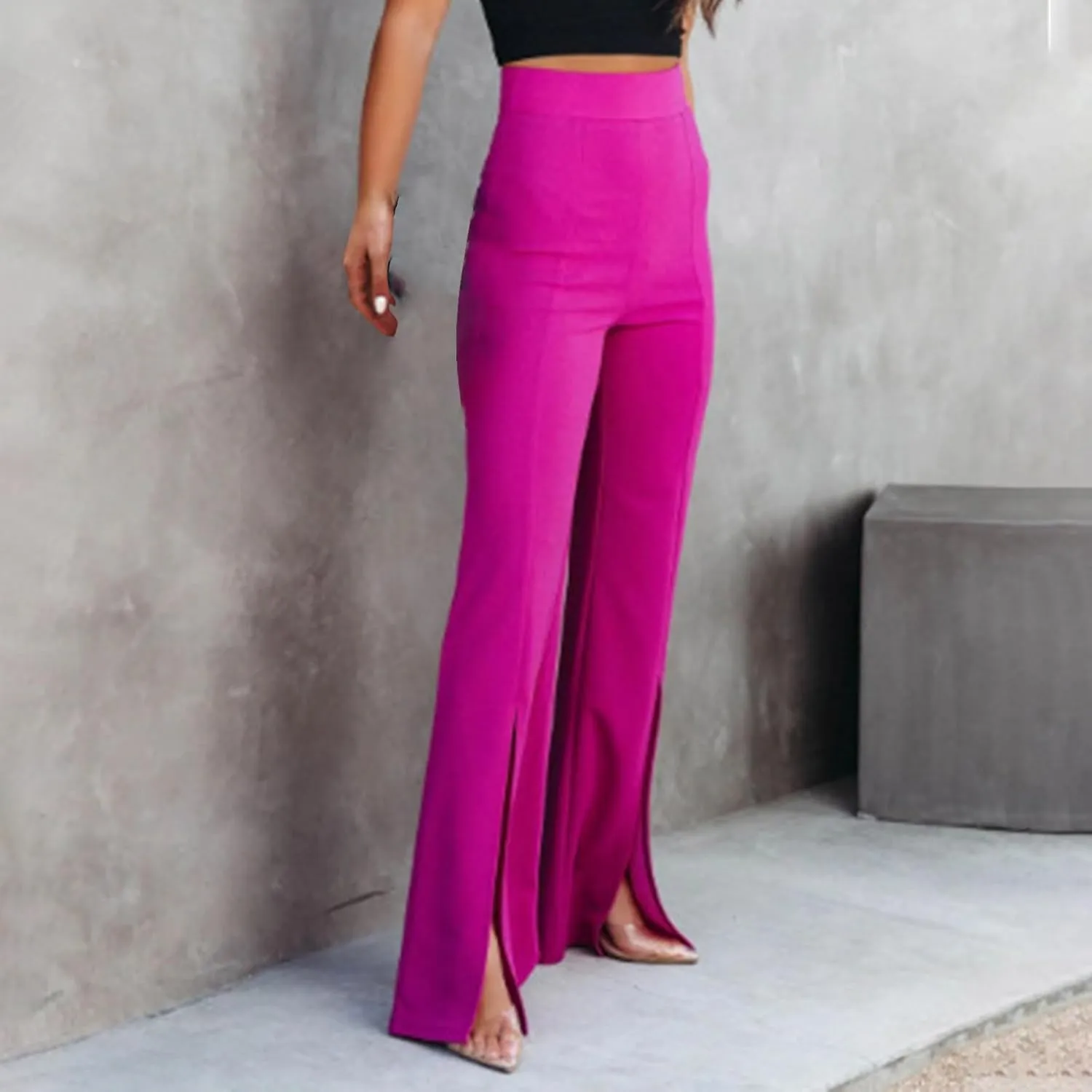 JOAU Womens Fashion Skinny Flared Leggings Front Slit Hem High Waist Bootcut Yoga Pants Casual Workout Stretch Bootleg Pants