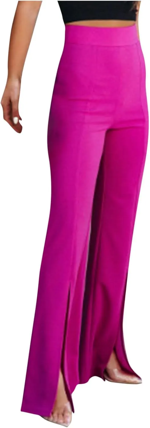 JOAU Womens Fashion Skinny Flared Leggings Front Slit Hem High Waist Bootcut Yoga Pants Casual Workout Stretch Bootleg Pants