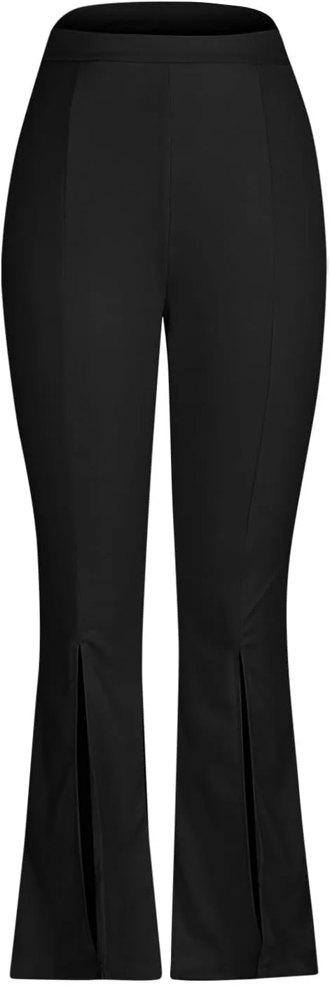 JOAU Womens Fashion Skinny Flared Leggings Front Slit Hem High Waist Bootcut Yoga Pants Casual Workout Stretch Bootleg Pants