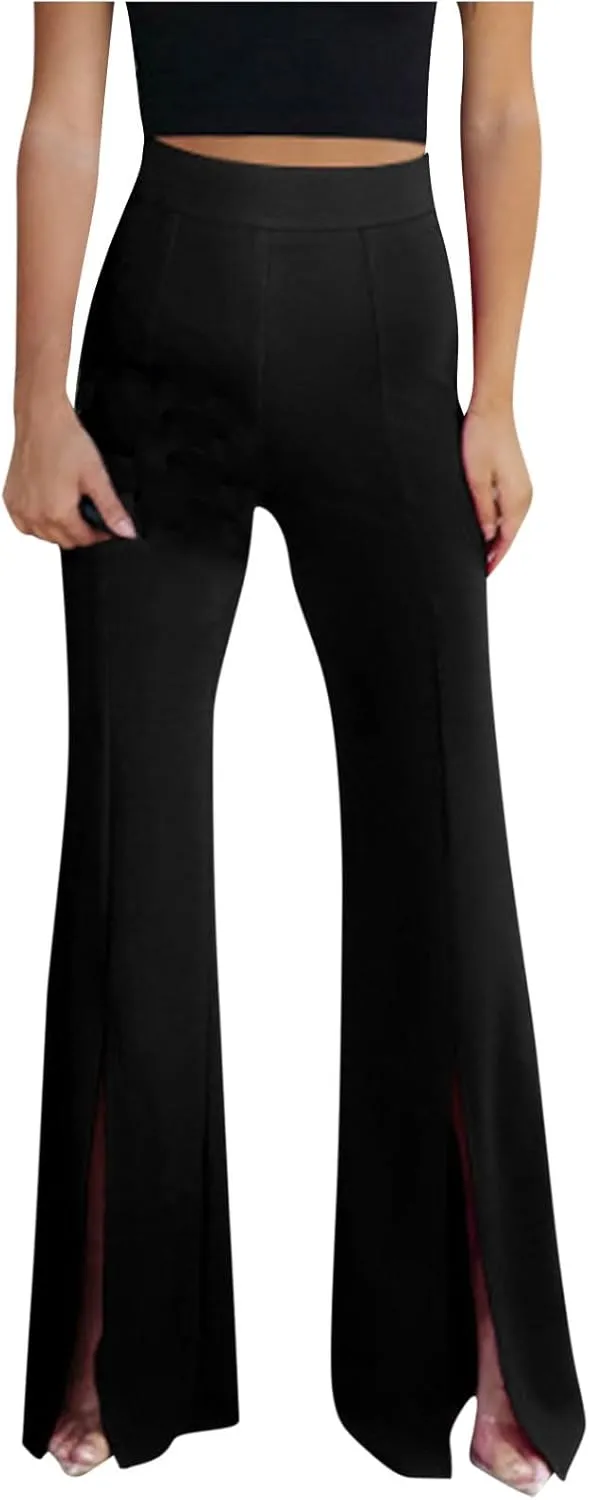 JOAU Womens Fashion Skinny Flared Leggings Front Slit Hem High Waist Bootcut Yoga Pants Casual Workout Stretch Bootleg Pants
