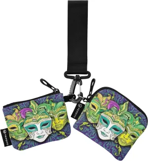 Joko Ivery Masks Mardi Mini Zip Around Wristlet Wallet for Women Portable Keychain Coin Purse with Detachable Dual Pouch Small Purse for Men Travel Sports Outdoor