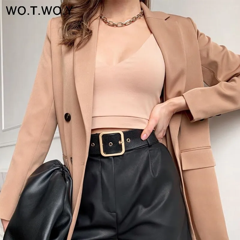 Joskaa Christmas Gift WOTWOY 2024 Office Lady White Blazers Women Autumn Winter Long Sleeve Coats Female Single Button Solid Jacket Woman Pockets New