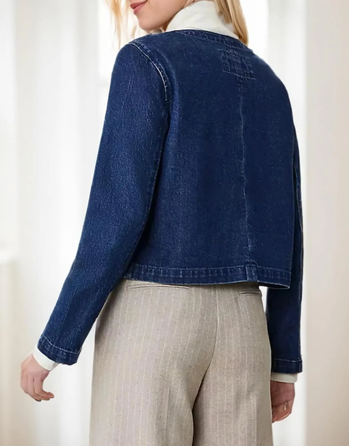 Kedera Jean Jacket Women 2025 Long sleeves Cropped Collarless Jean Cardigan Casual Shacket