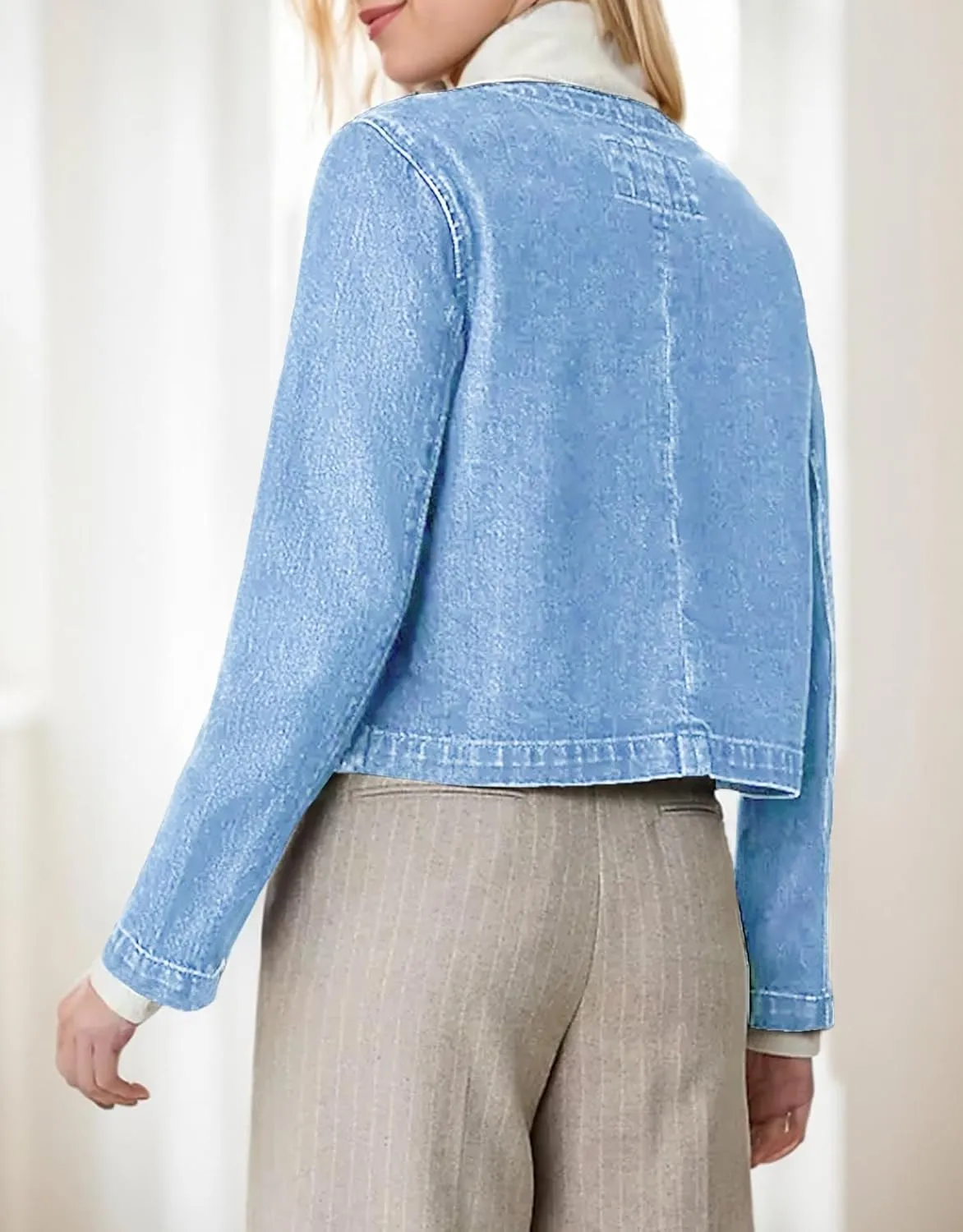 Kedera Jean Jacket Women 2025 Long sleeves Cropped Collarless Jean Cardigan Casual Shacket