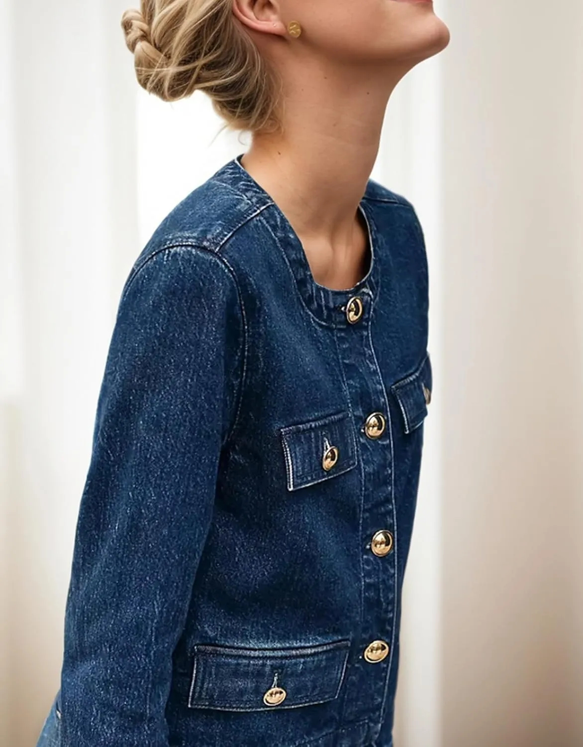 Kedera Jean Jacket Women 2025 Long sleeves Cropped Collarless Jean Cardigan Casual Shacket