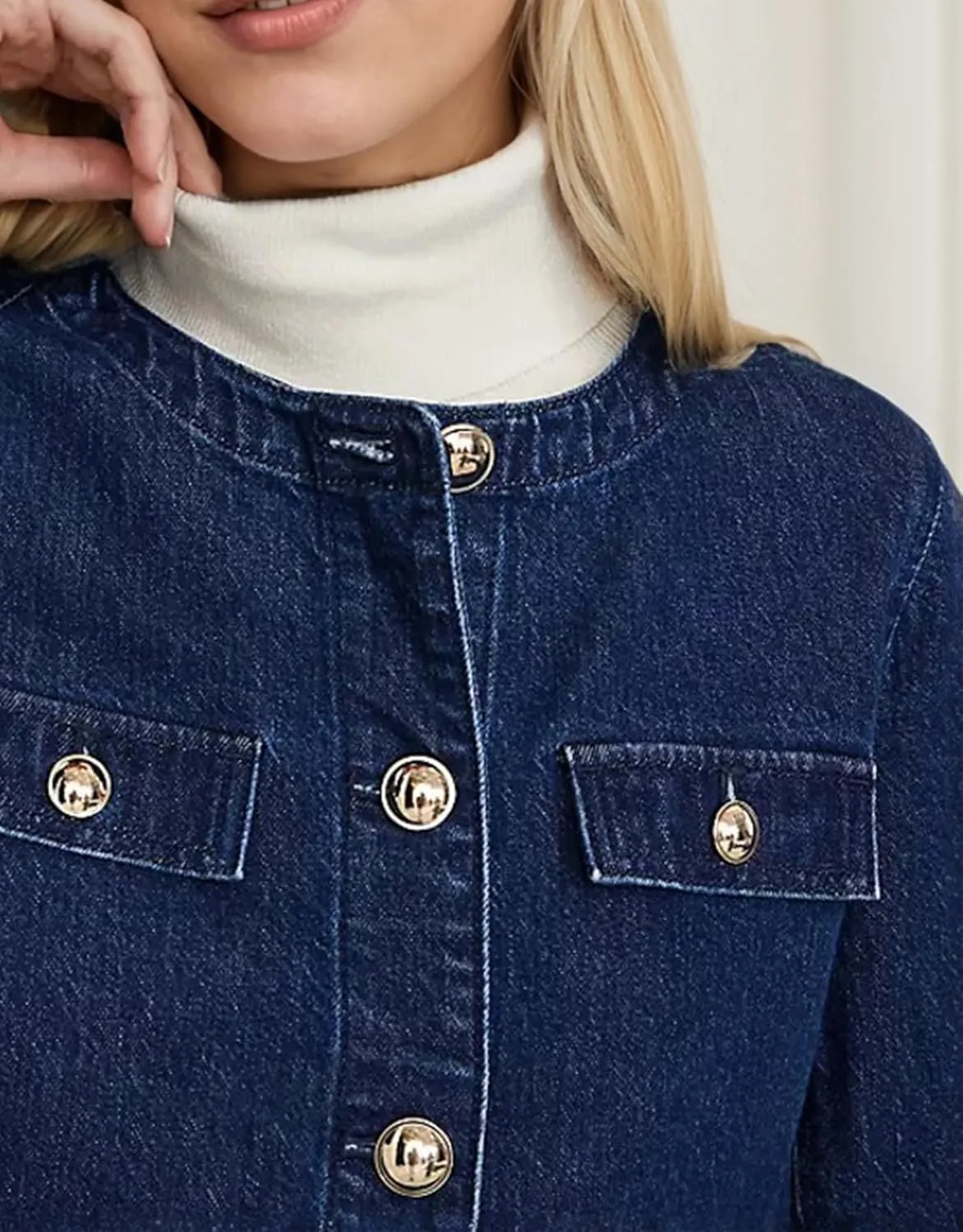 Kedera Jean Jacket Women 2025 Long sleeves Cropped Collarless Jean Cardigan Casual Shacket