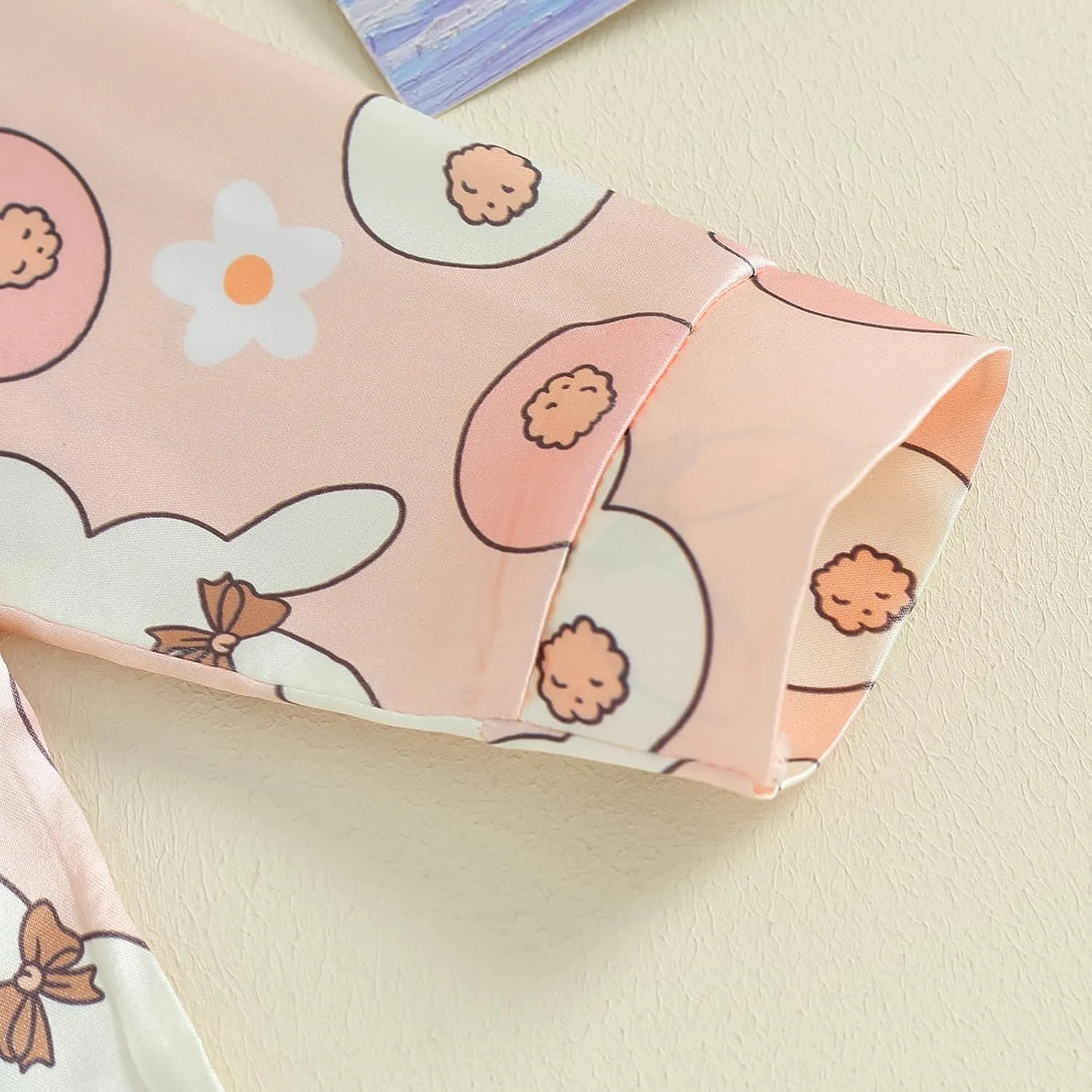 Kids Baby Girl Boy Easter Pajamas Bunny Egg Silk Pajamas Button-Up Pjs 2-Piece Satin Pajama Nightgowns for Toddler