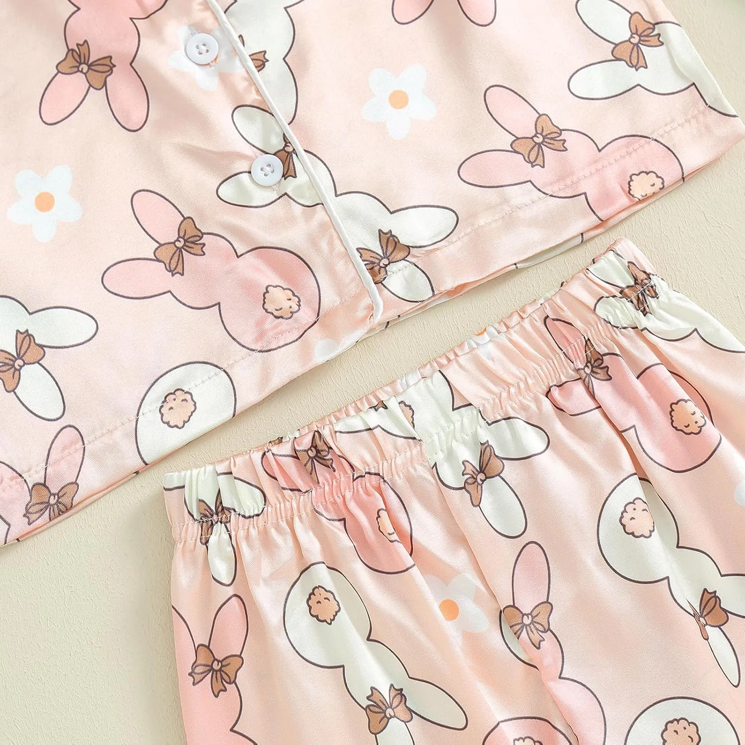 Kids Baby Girl Boy Easter Pajamas Bunny Egg Silk Pajamas Button-Up Pjs 2-Piece Satin Pajama Nightgowns for Toddler