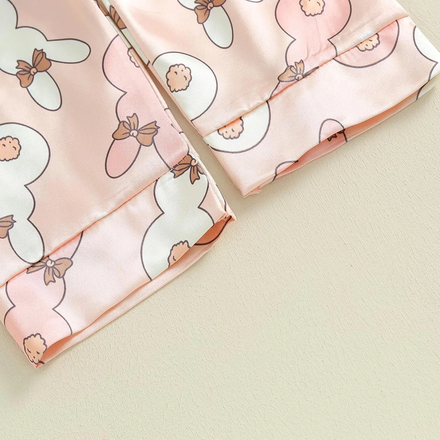 Kids Baby Girl Boy Easter Pajamas Bunny Egg Silk Pajamas Button-Up Pjs 2-Piece Satin Pajama Nightgowns for Toddler
