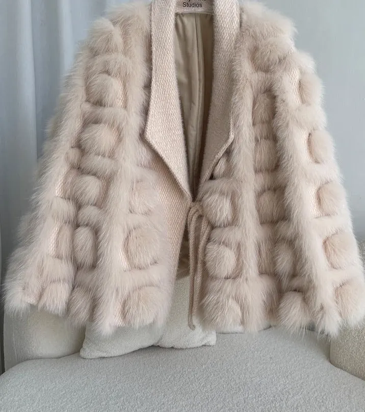 Knitted blended Belt Turn Down Collar Coat