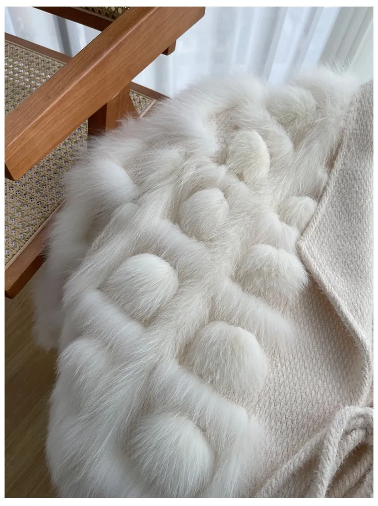 Knitted blended Belt Turn Down Collar Coat