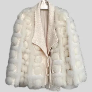Knitted blended Belt Turn Down Collar Coat