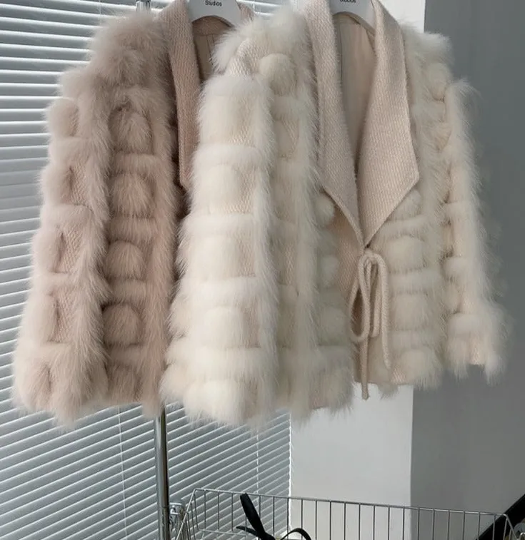 Knitted blended Belt Turn Down Collar Coat