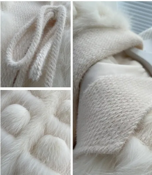 Knitted blended Belt Turn Down Collar Coat