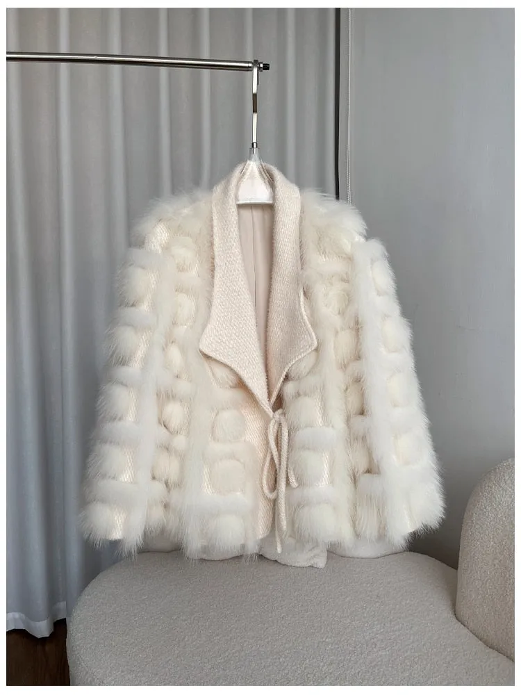 Knitted blended Belt Turn Down Collar Coat