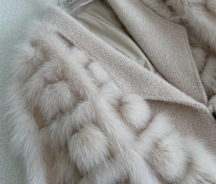 Knitted blended Belt Turn Down Collar Coat