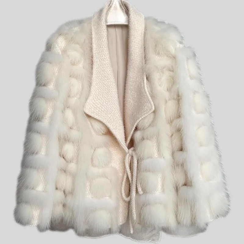 Knitted blended Belt Turn Down Collar Coat