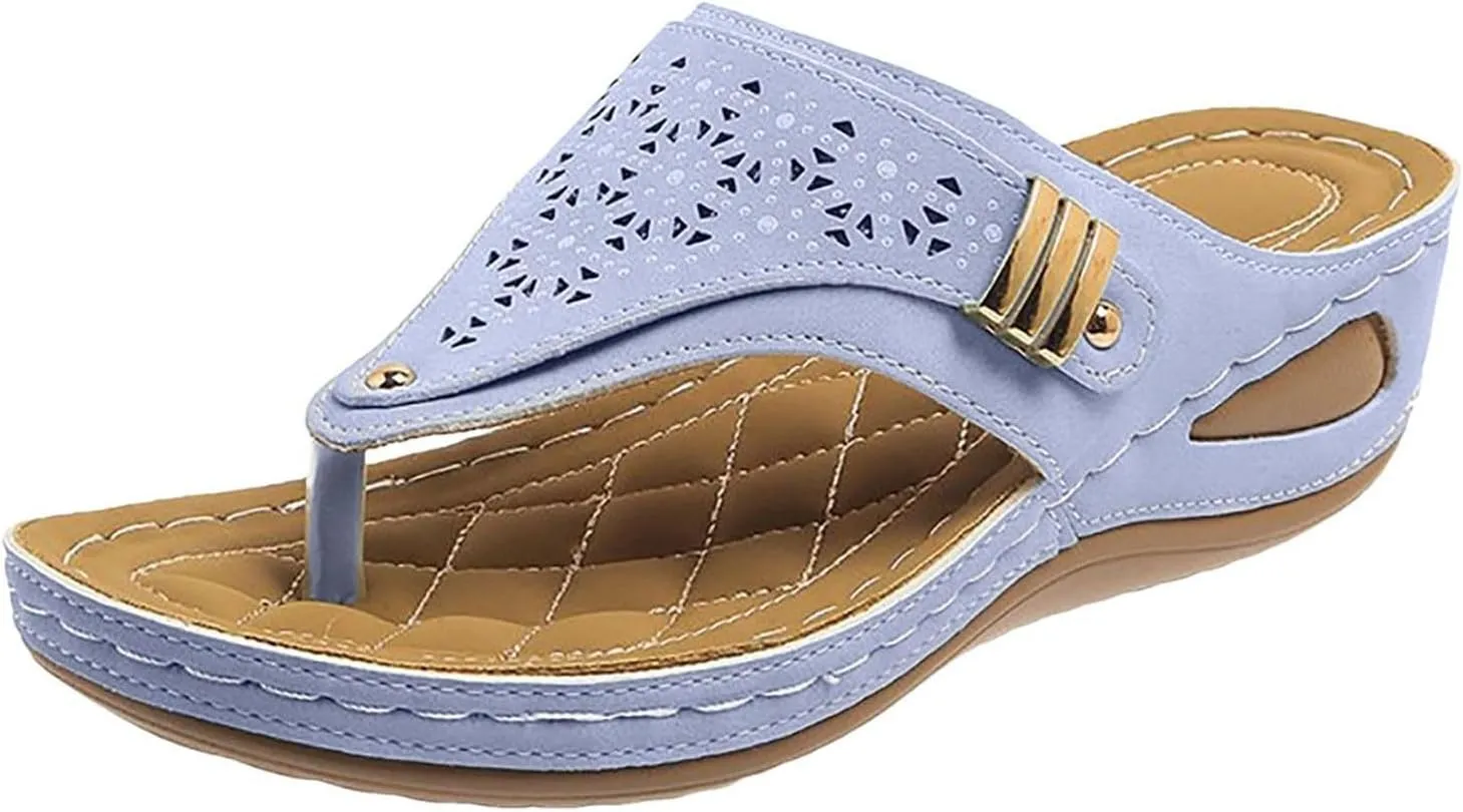 Kubbon Wedge Sandals for Women Comfortable Open Toe Platform Flips Slip On Walking Beach Slides Casual Summer Orthotic Flip Flops with Arch Support