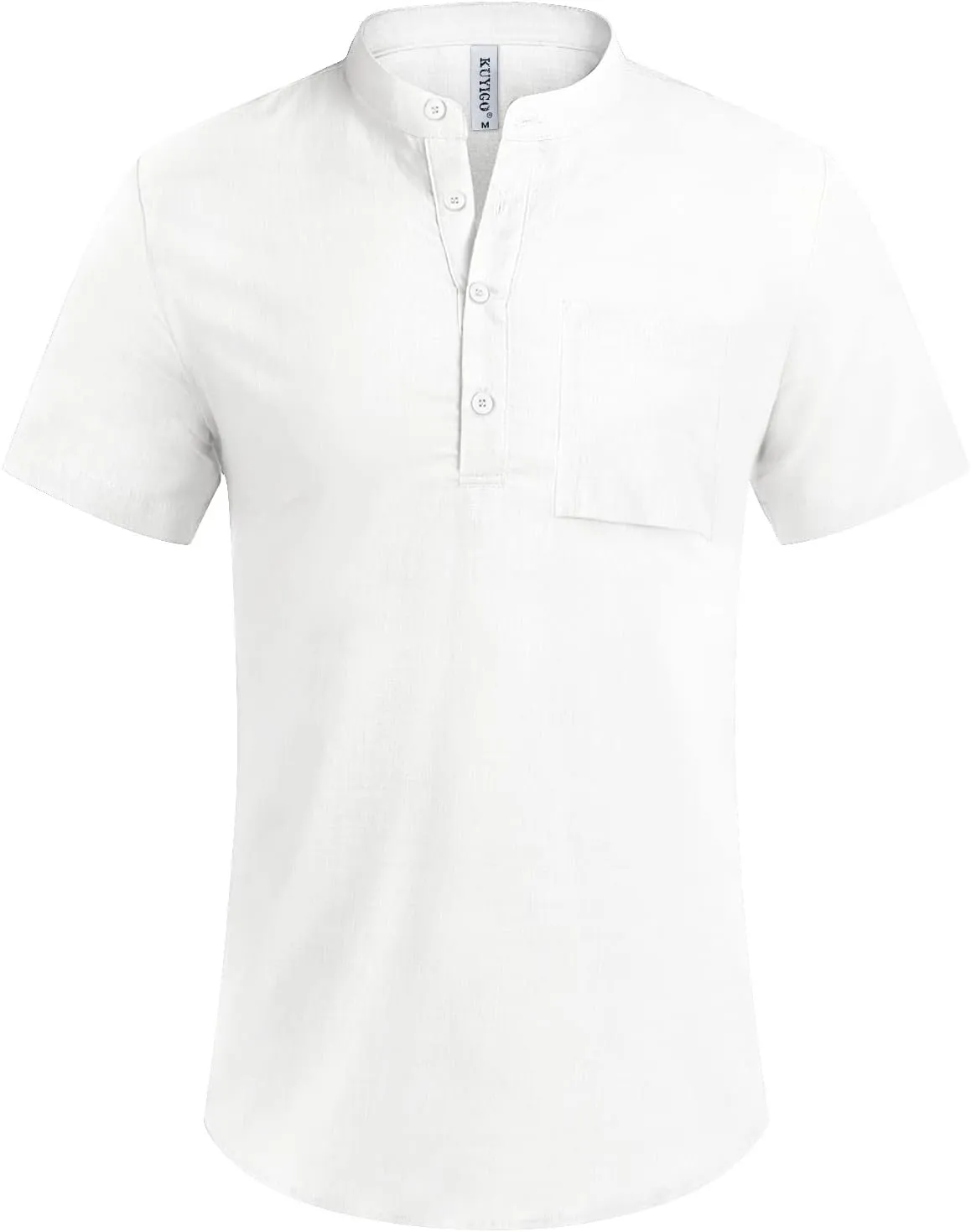 KUYIGO Men's Casual Short Long Sleeve Henley Shirts Linen Cotton Slim Button Regular Hippie Beach T-Shirt Tops
