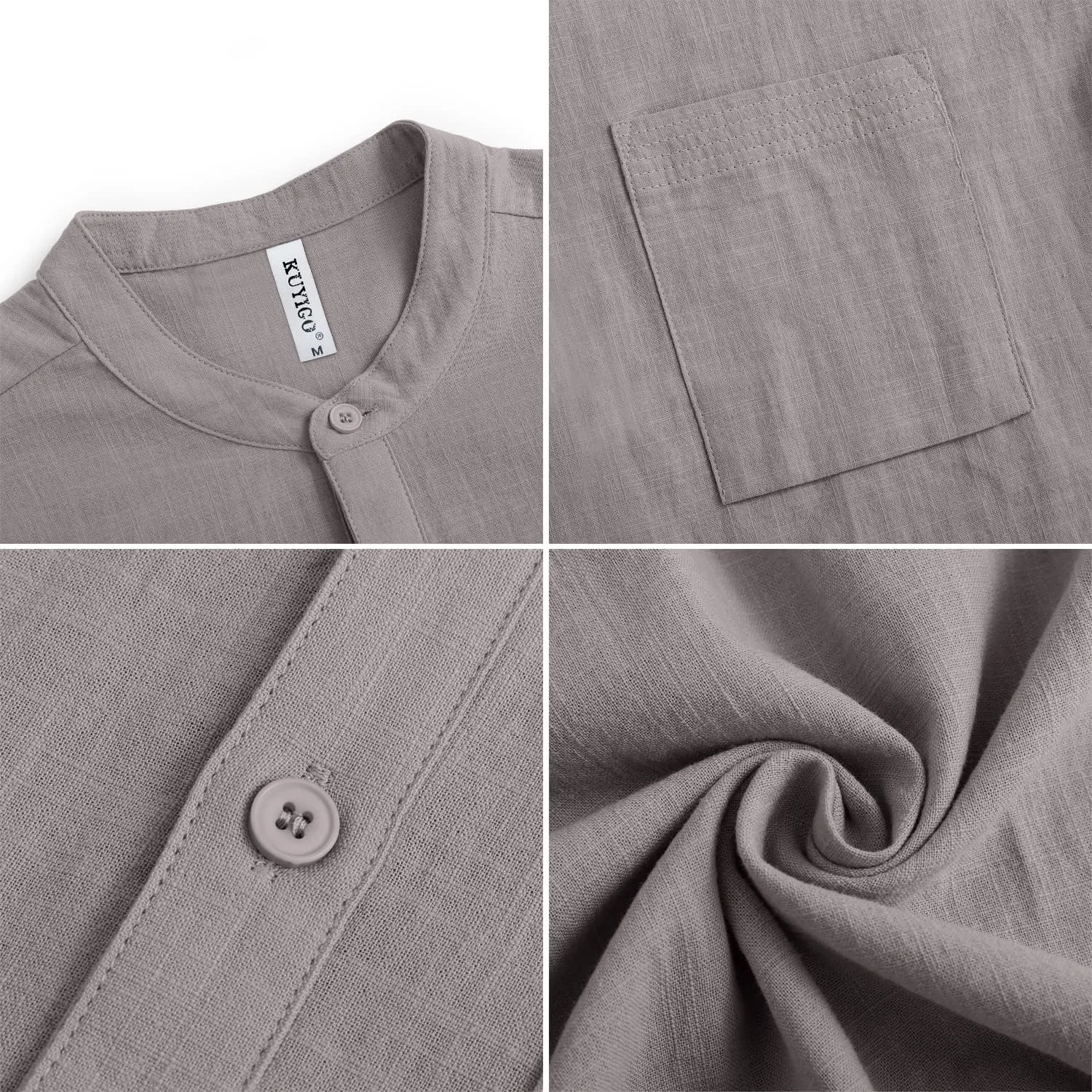 KUYIGO Men's Casual Short Long Sleeve Henley Shirts Linen Cotton Slim Button Regular Hippie Beach T-Shirt Tops