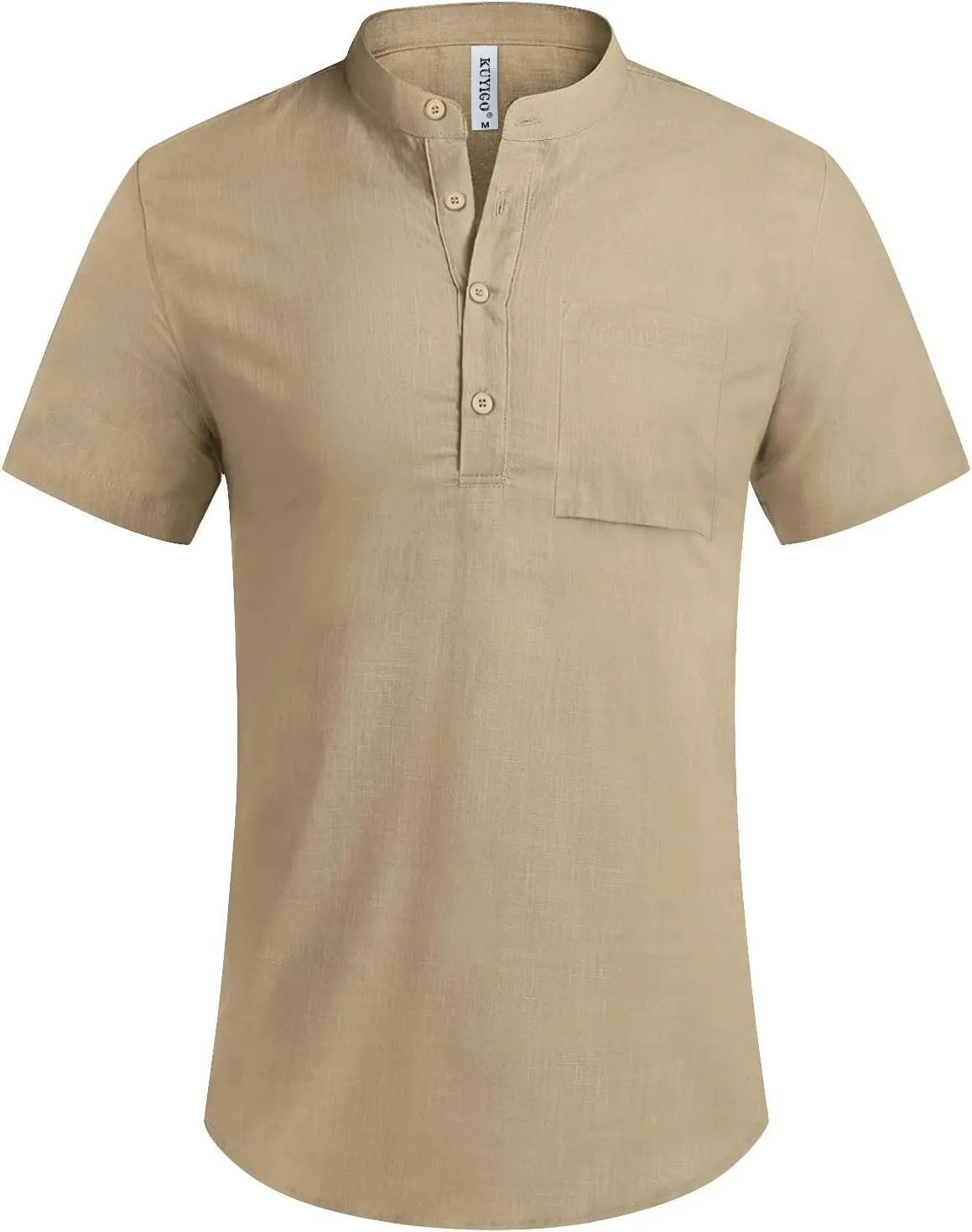 KUYIGO Men's Casual Short Long Sleeve Henley Shirts Linen Cotton Slim Button Regular Hippie Beach T-Shirt Tops