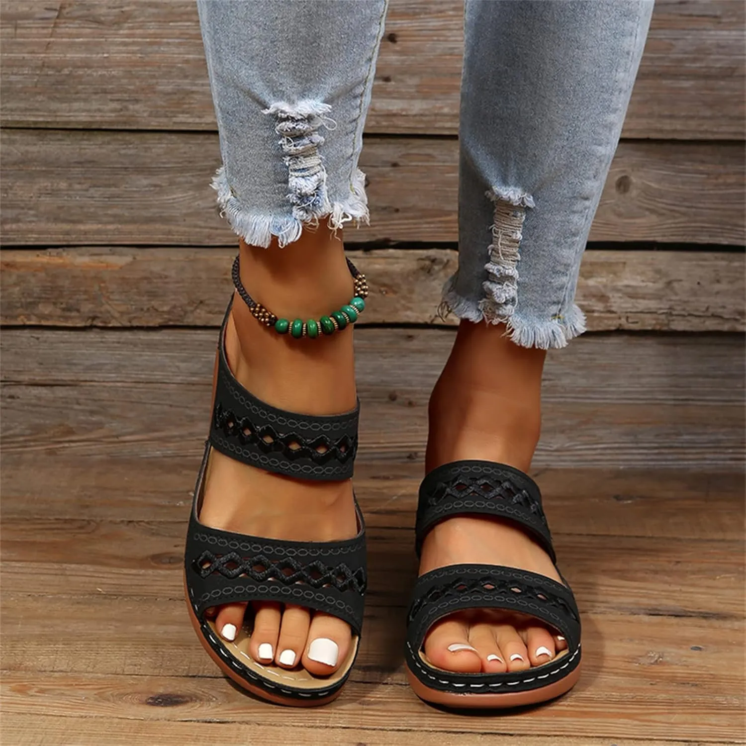 Ladmiple Comfortable Orthopedic Sandals For Women Dressy Summer Arch Support Orthotic Flip Flops Slides for Plantar Fasciitis
