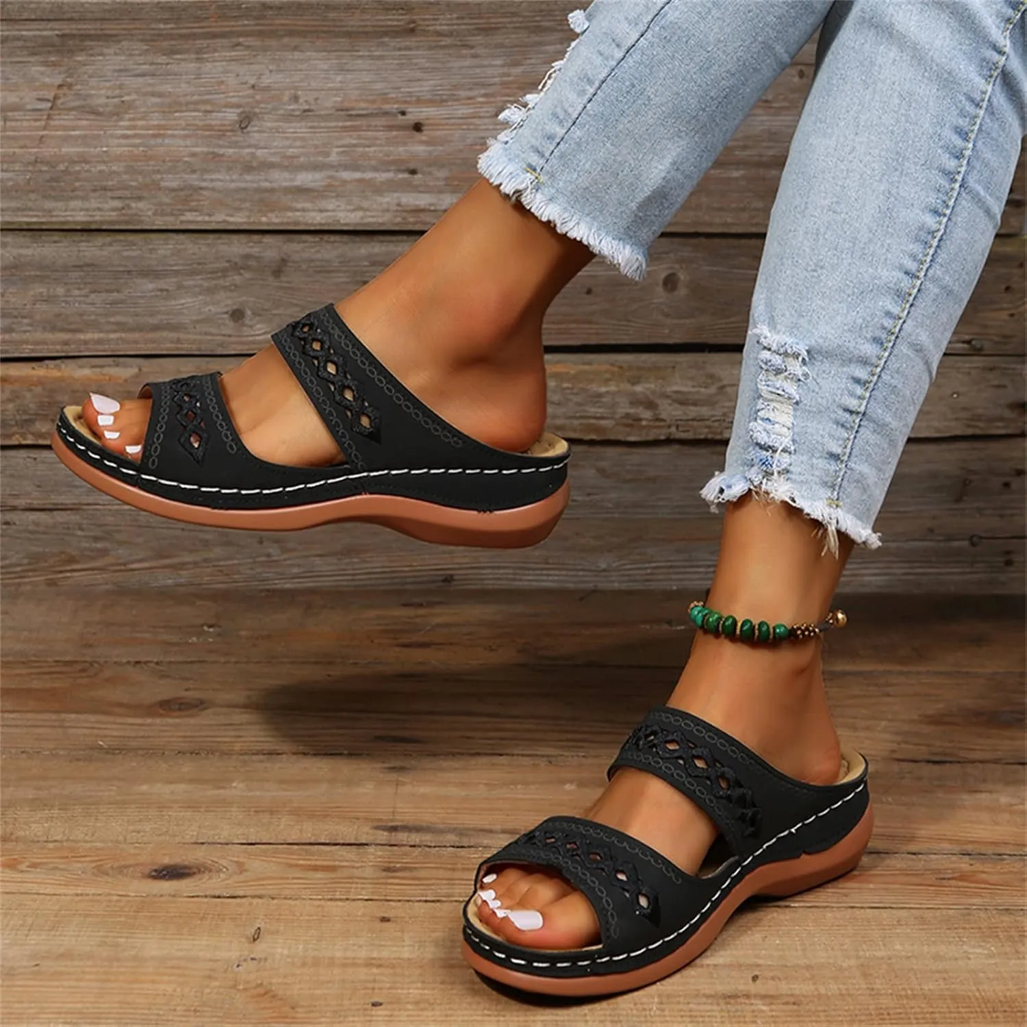 Ladmiple Comfortable Orthopedic Sandals For Women Dressy Summer Arch Support Orthotic Flip Flops Slides for Plantar Fasciitis