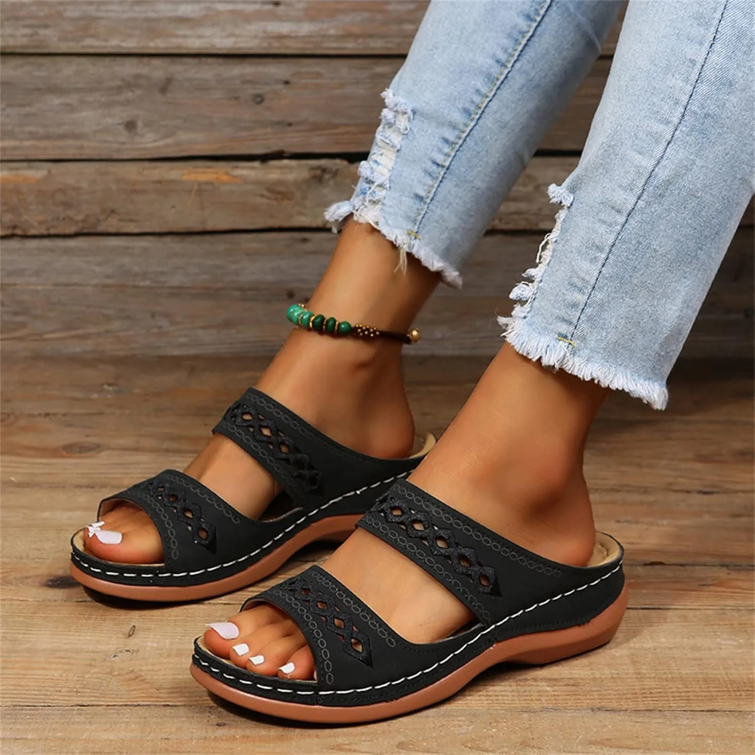Ladmiple Comfortable Orthopedic Sandals For Women Dressy Summer Arch Support Orthotic Flip Flops Slides for Plantar Fasciitis