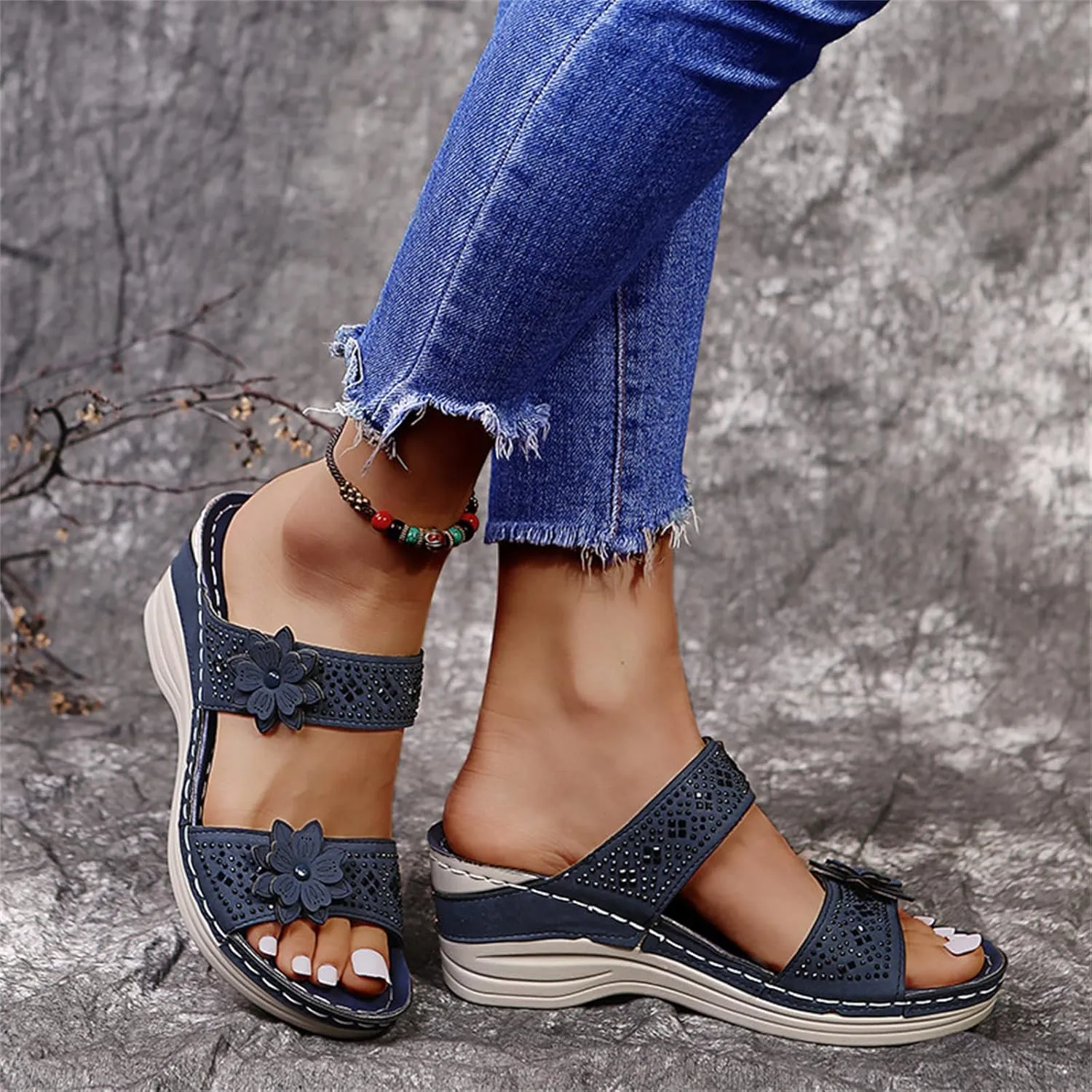 Ladmiple Orthopedic Sandals For Women Dressy Summer Fashion Orthotic Slides Slip On Slippers With Comfortable Arch Support