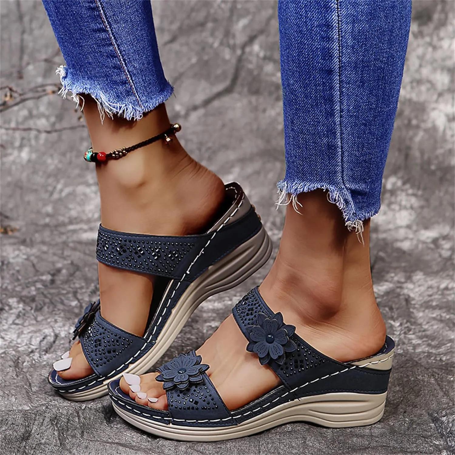 Ladmiple Orthopedic Sandals For Women Dressy Summer Fashion Orthotic Slides Slip On Slippers With Comfortable Arch Support