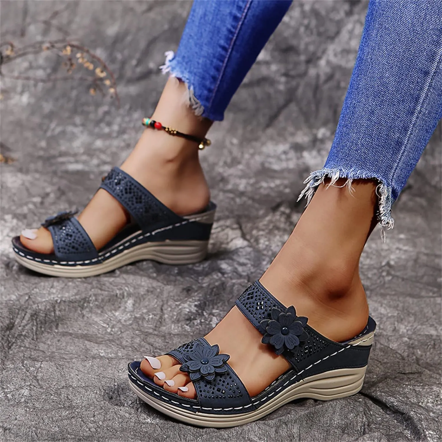 Ladmiple Orthopedic Sandals For Women Dressy Summer Fashion Orthotic Slides Slip On Slippers With Comfortable Arch Support