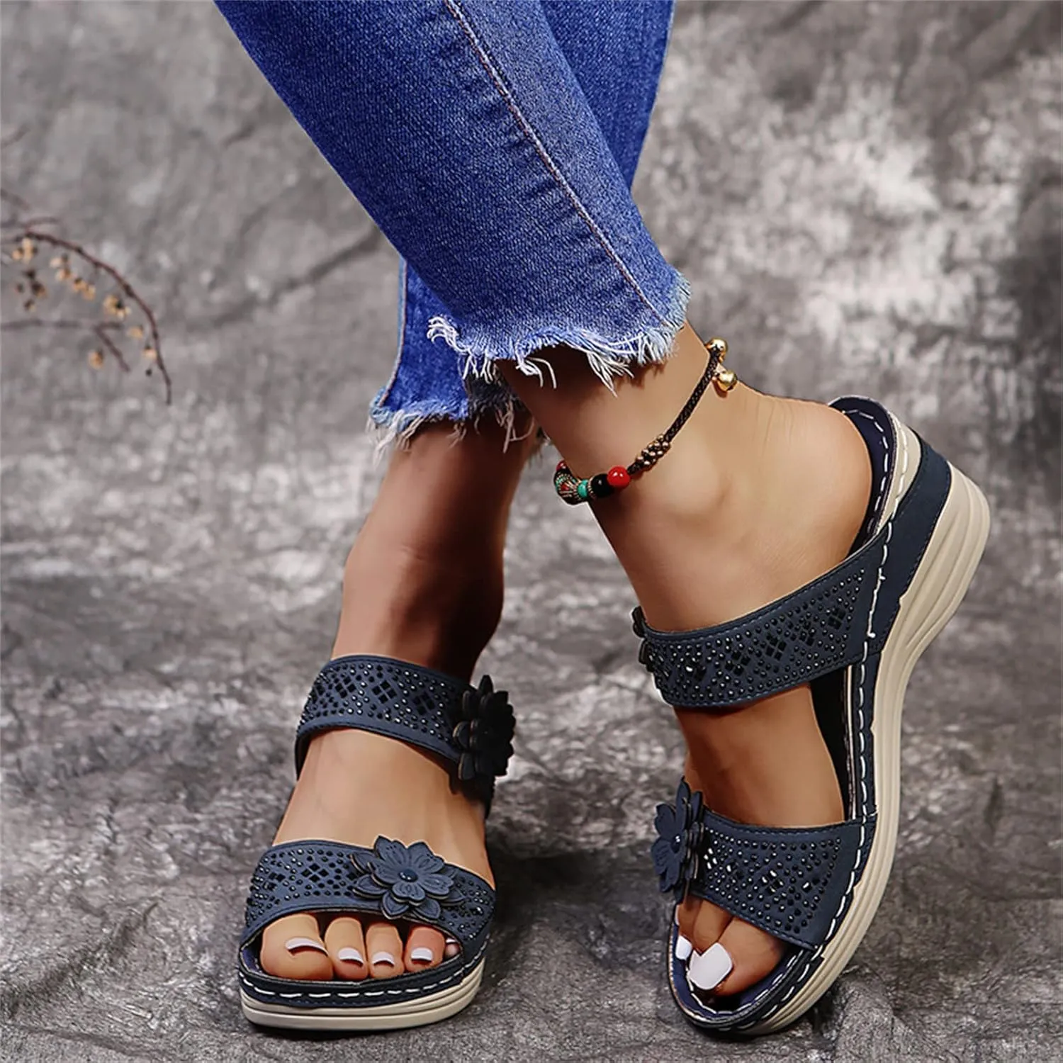 Ladmiple Orthopedic Sandals For Women Dressy Summer Fashion Orthotic Slides Slip On Slippers With Comfortable Arch Support