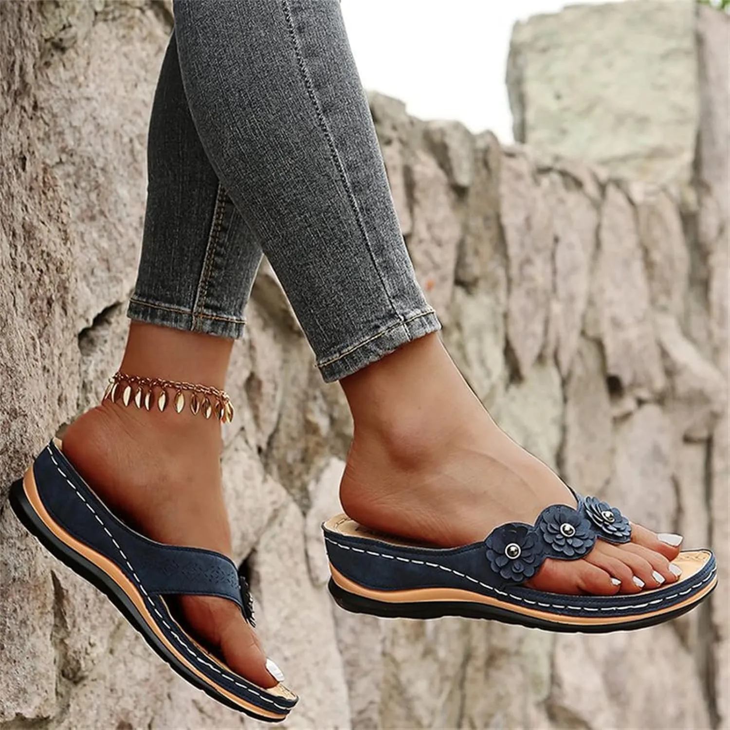 Ladmiple Orthotic Sandals Women Plantar Fasciitis Arch Support Comfortable Walking Flip Flops Dressy Summer Orthopedic Slides