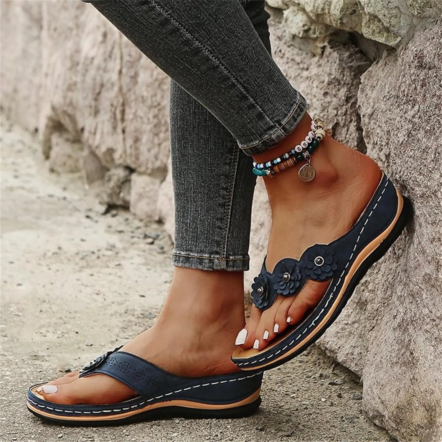 Ladmiple Orthotic Sandals Women Plantar Fasciitis Arch Support Comfortable Walking Flip Flops Dressy Summer Orthopedic Slides