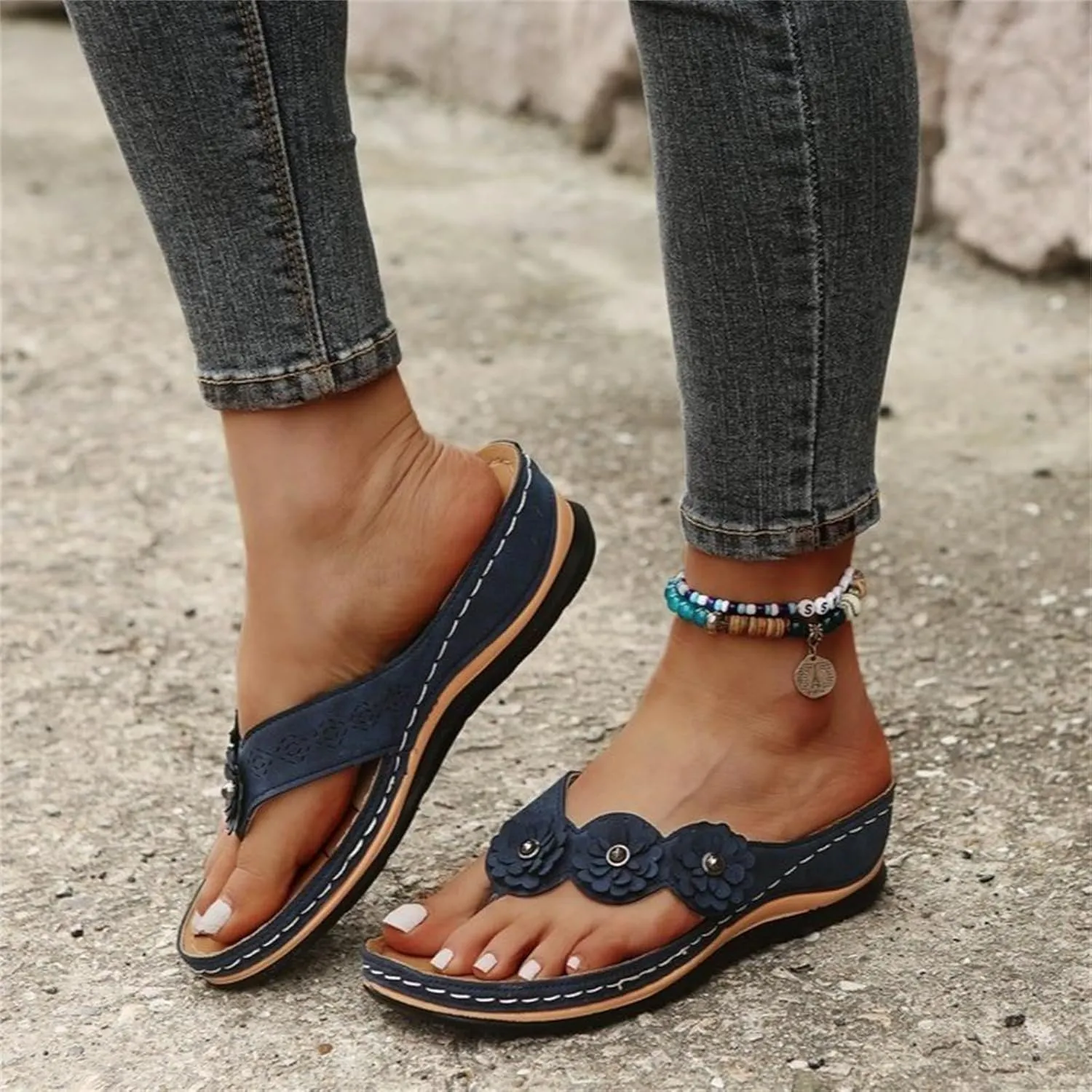 Ladmiple Orthotic Sandals Women Plantar Fasciitis Arch Support Comfortable Walking Flip Flops Dressy Summer Orthopedic Slides