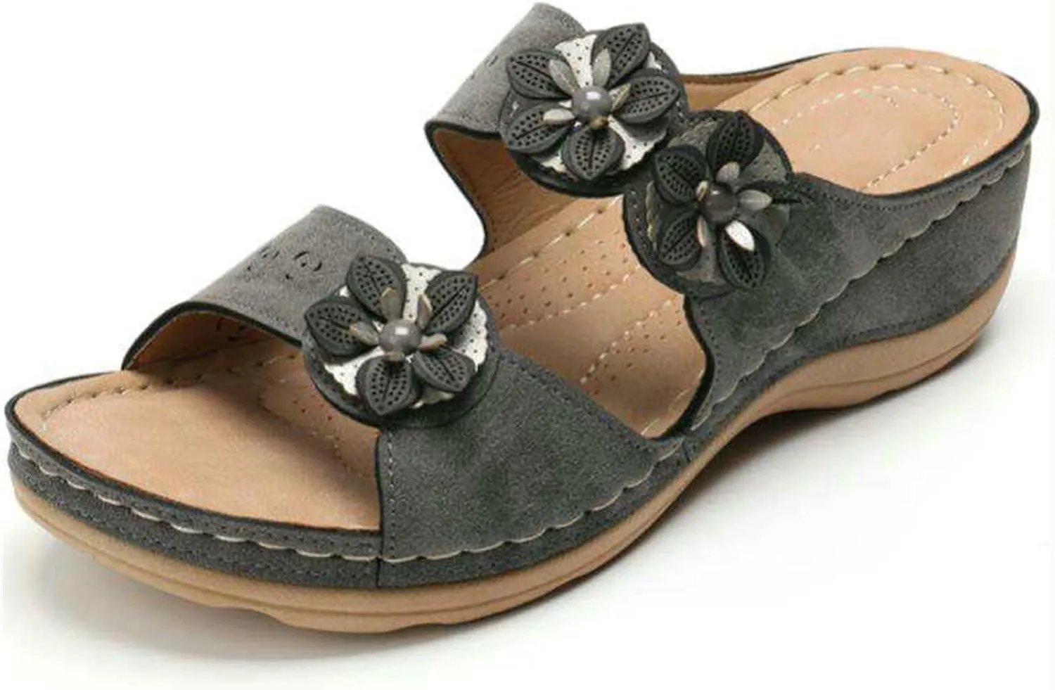Ladmiple Sandals for Women Casual Summer Flower Orthopedic Sandal with Arch Support Beach Roman Open Toe Flip Flops Shoe